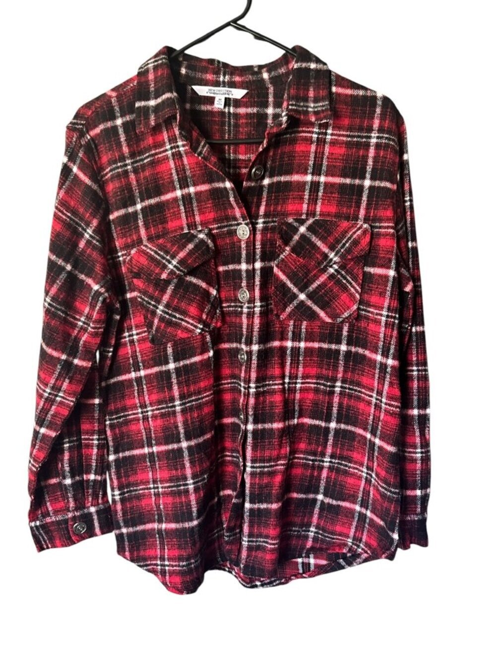 New Directions Women’s Black & Red Plaid Sweater - Picture 2 of 7